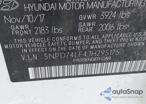 2018 Hyundai Elantra Se z USA, uszkodzony, nr VIN 5NPD74LF4JH295175